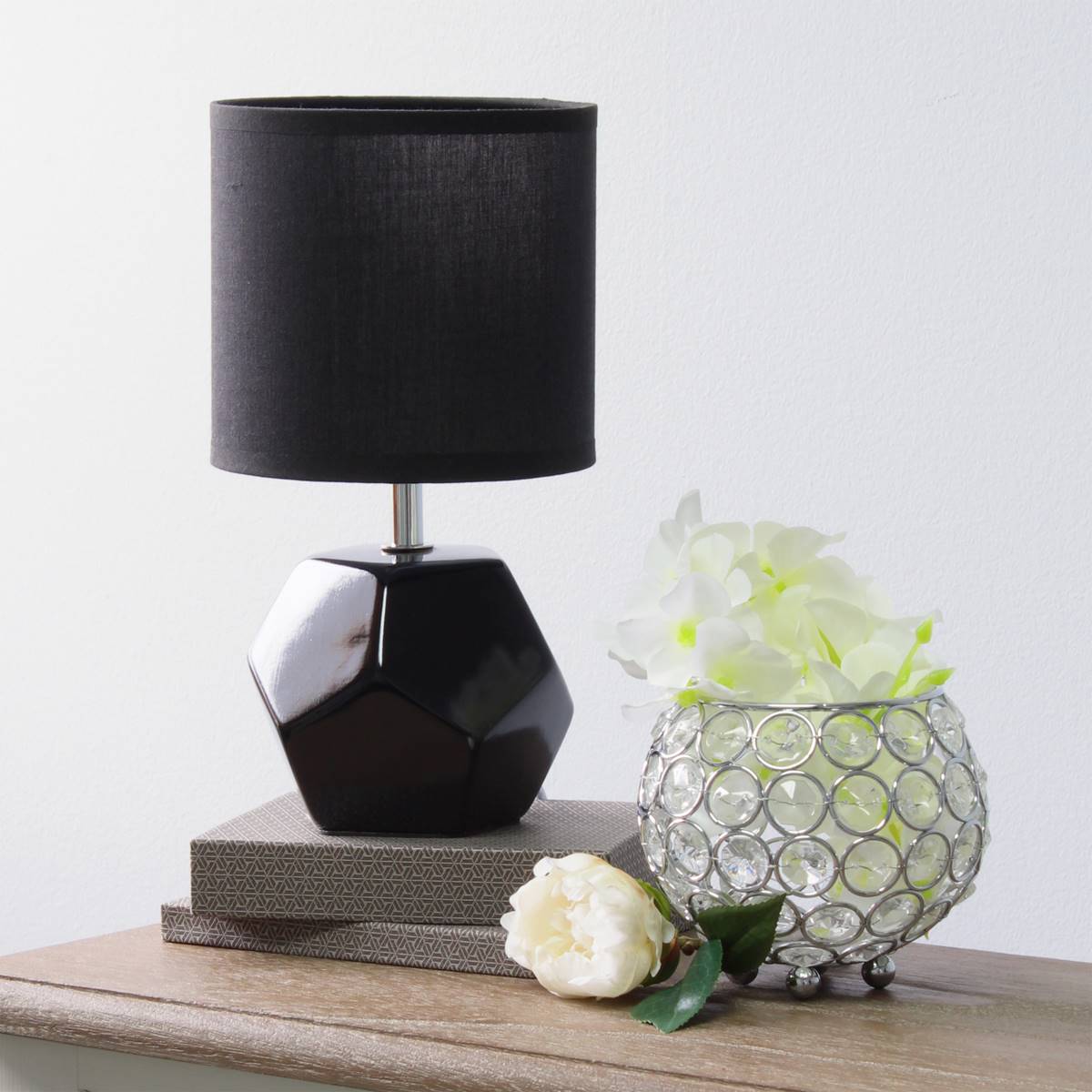 Simple Designs Round Prism  Matching Fabric Shade Mini Table Lamp