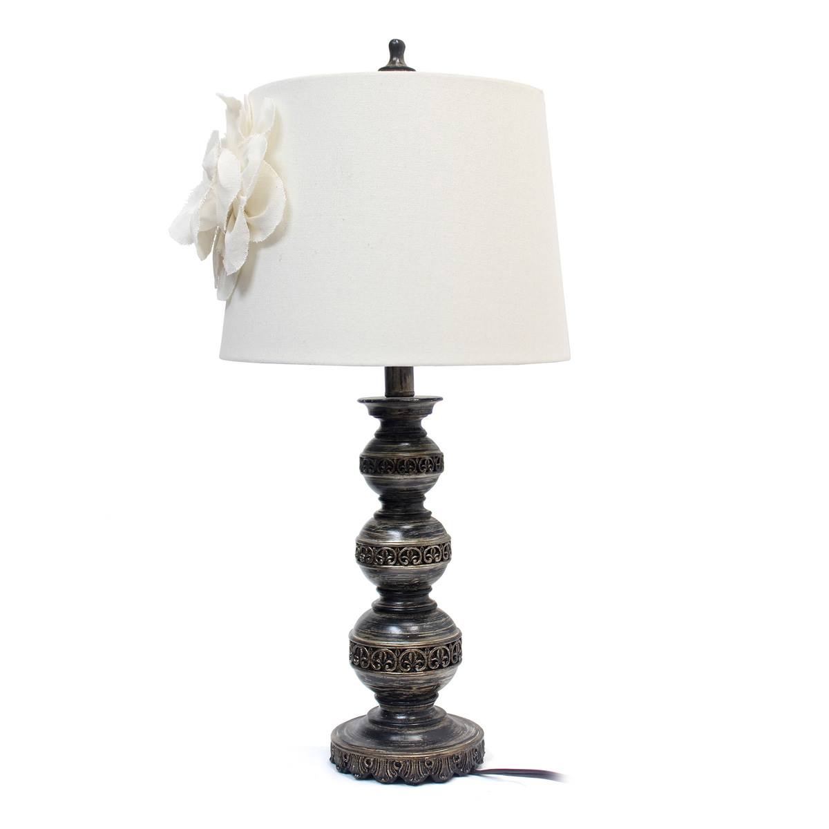 Elegant Designs Age Bronze Ball Lamp W/Couture Linen Flower Shade