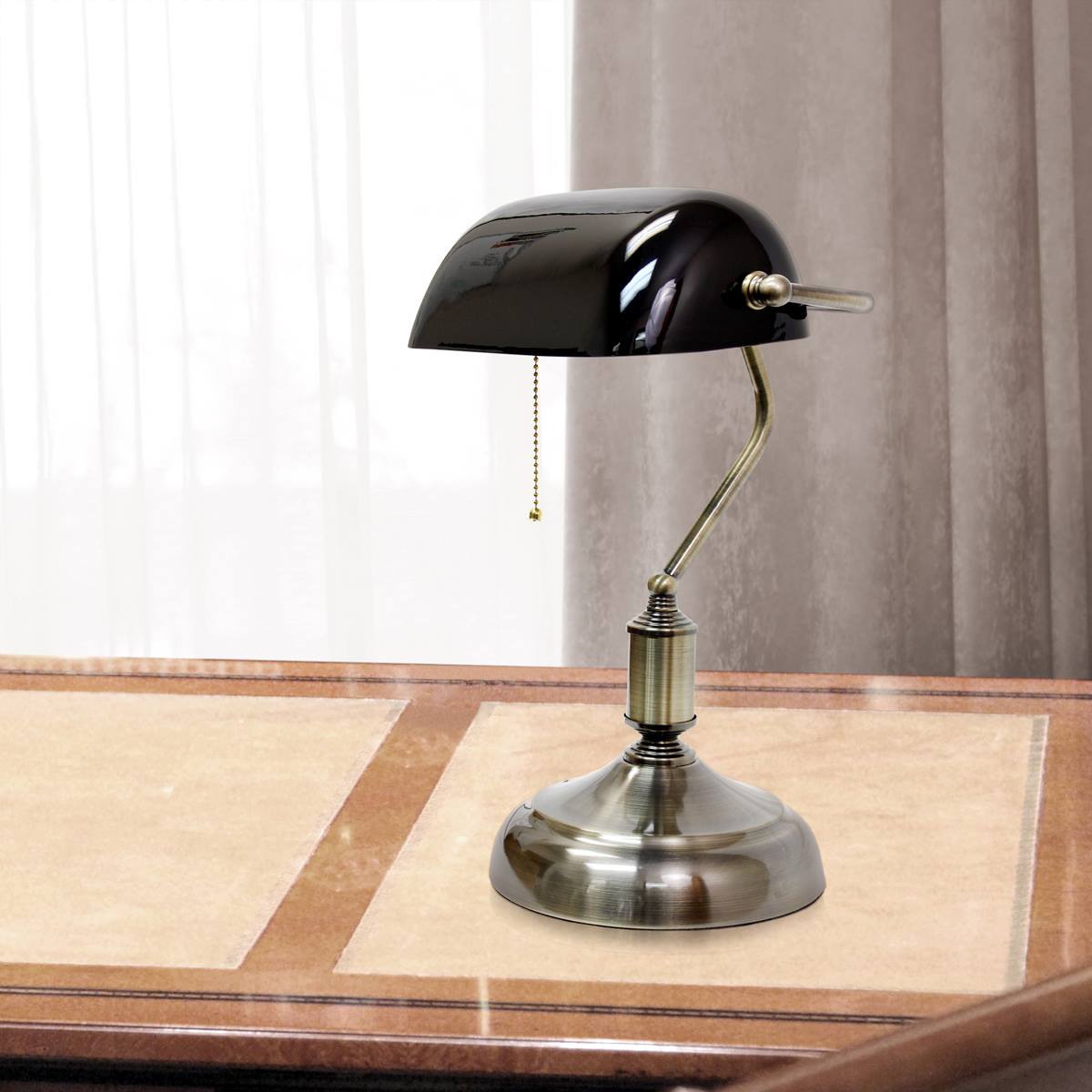 Simple Designs Executive Banker's Desk Lamp W/Glass Shade