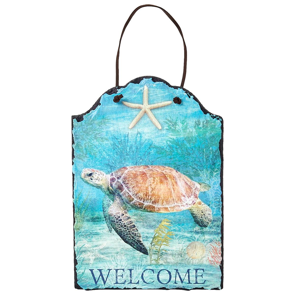 Sea Turtle 'Welcome' Slate Hanger