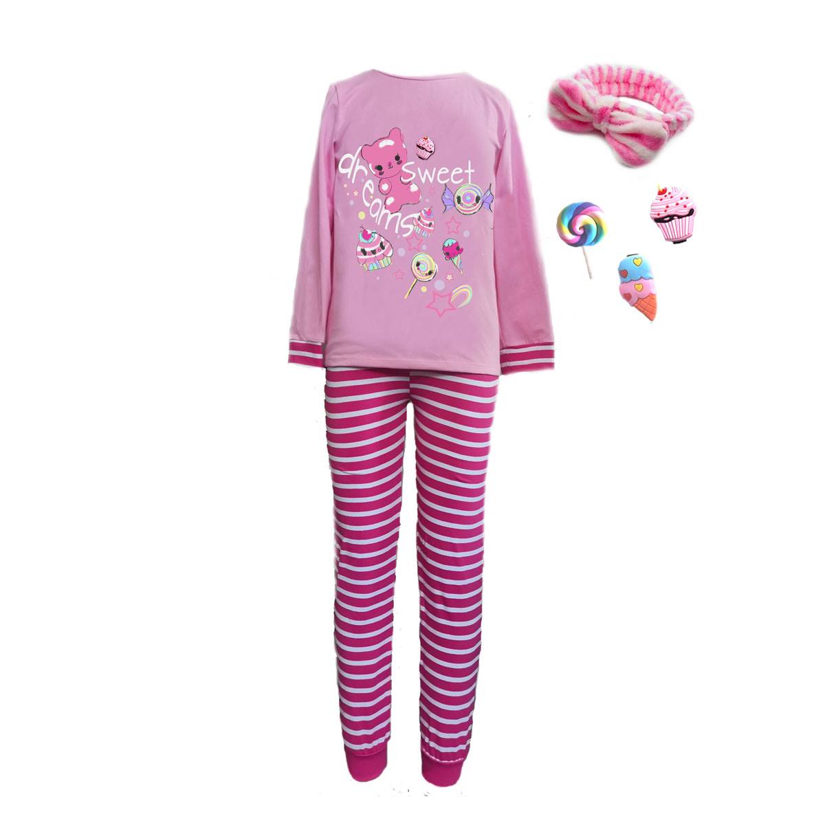 Girls Mi Amore Gigi Candy Stripe Interactive Pajama Set