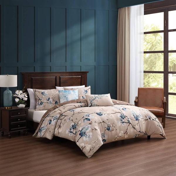 Bebejan(R) Blue Blossom Cotton 5pc. Reversible Comforter Set