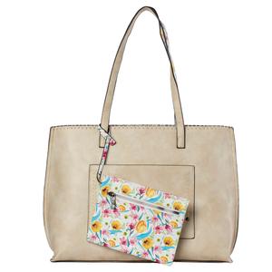 DS Fashion 2-in-1 Large Solid Tote with Detachable Floral Pouch alternate view