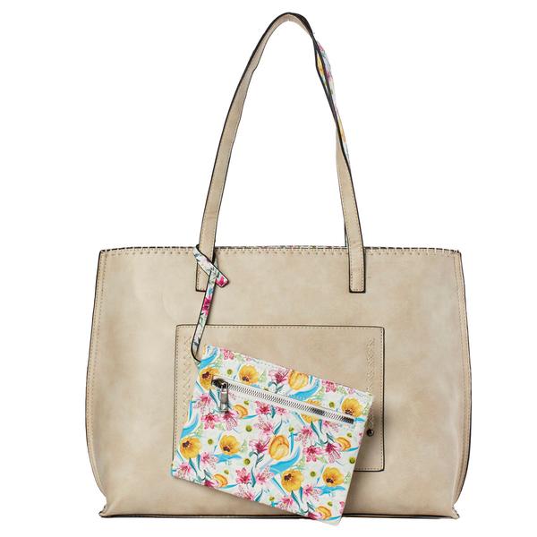 DS Fashion 2-in-1 Large Solid Tote with Detachable Floral Pouch alternate view