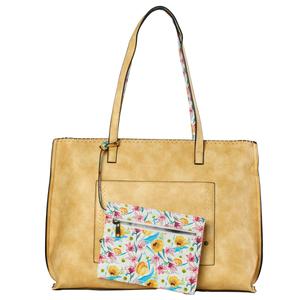 DS Fashion 2-in-1 Large Solid Tote with Detachable Floral Pouch