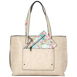DS Fashion 2-in-1 Solid Large Tote with Removable Floral Pouch
