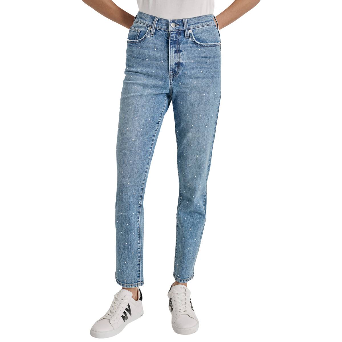 Womens DKNY High-Rise Slim Straight Embellished Jeans