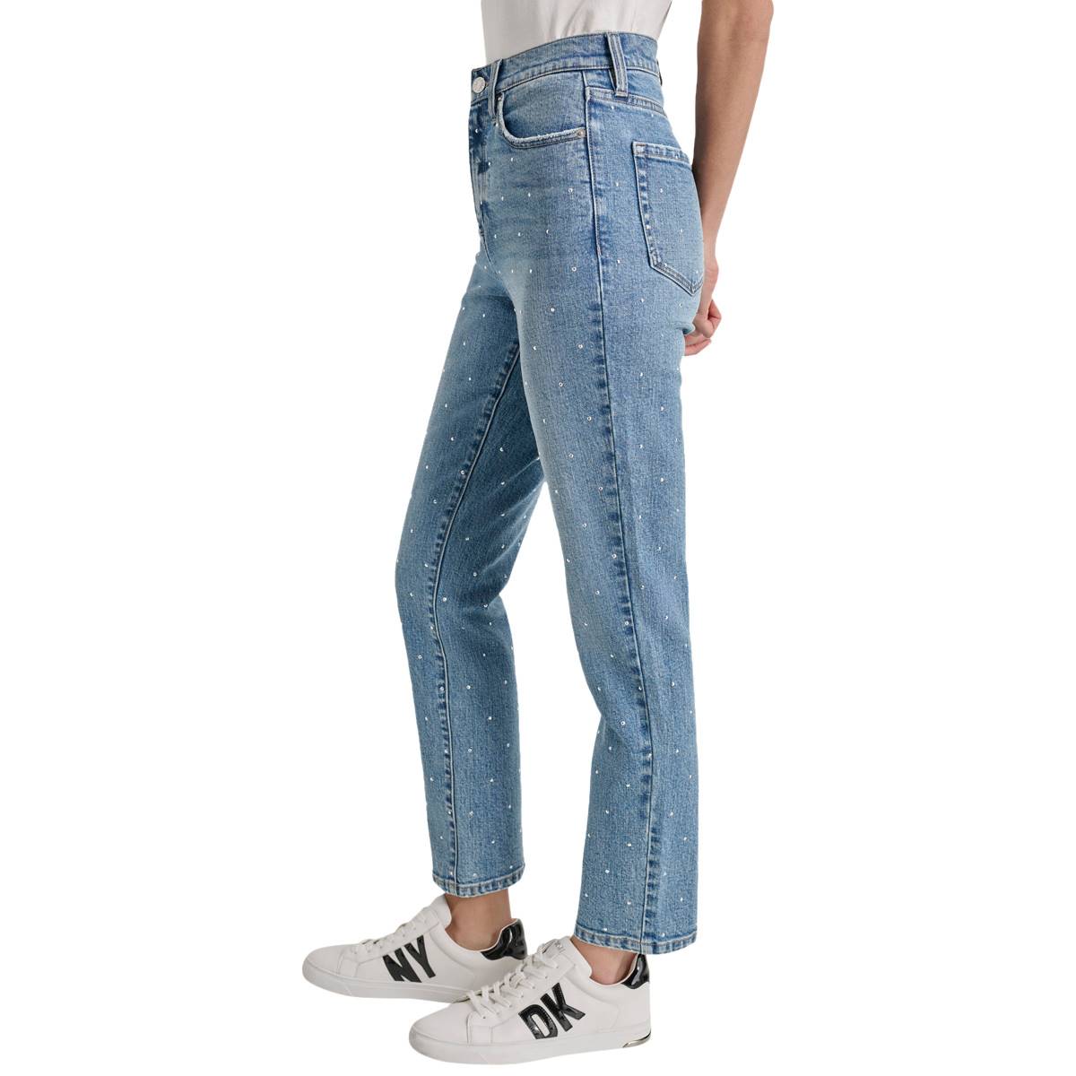 Womens DKNY High-Rise Slim Straight Embellished Jeans