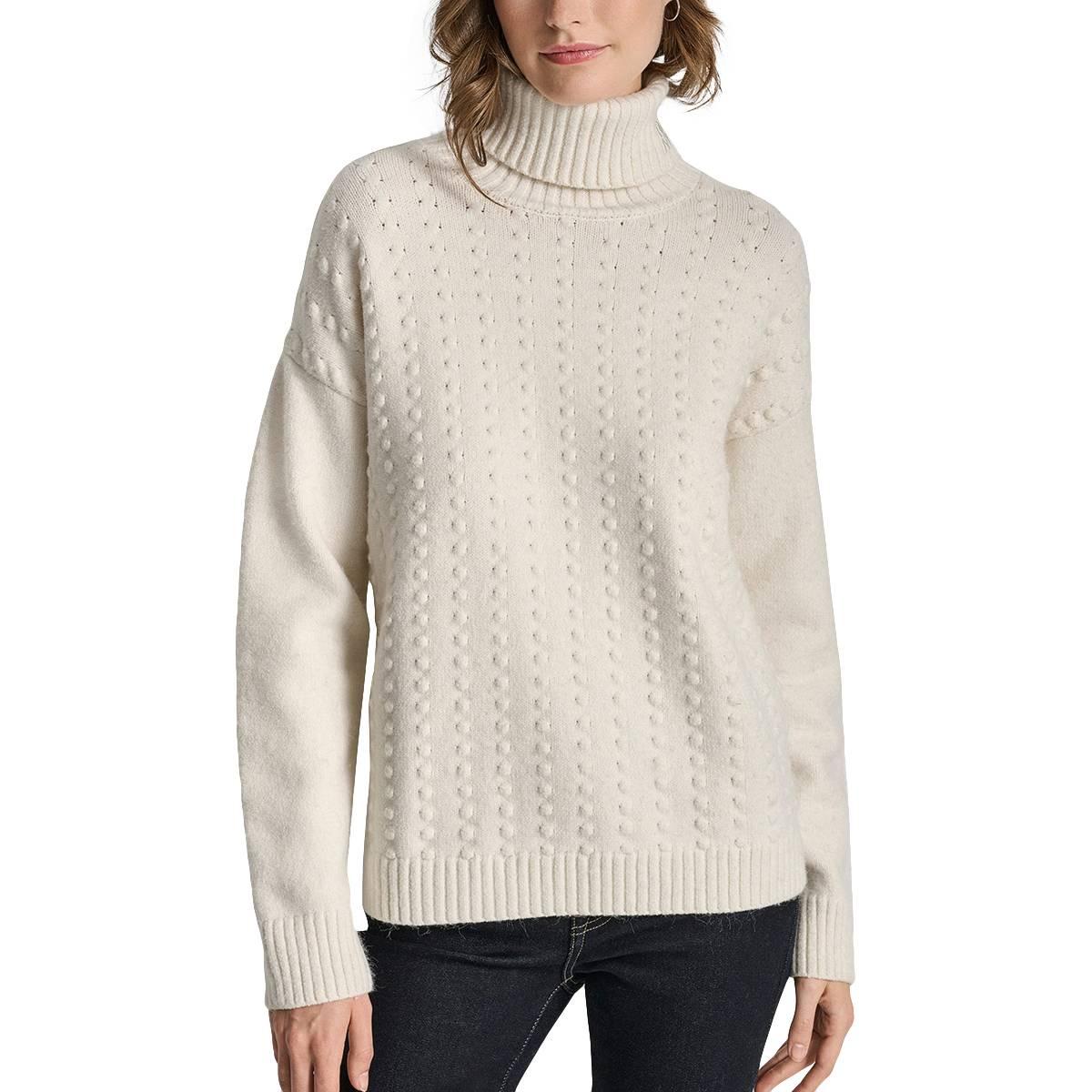 Dkny Jeans Women's Turtle Neck Bobble Stitch Long Sleeves Sweater - Eggnog