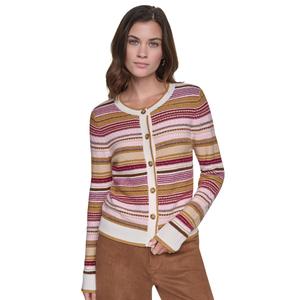 Womens DKNY Jeans Long Sleeve Stripe Button Front Cardigan