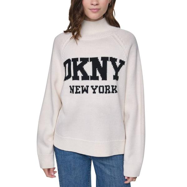 Womens DKNY Jeans Long Sleeve Mock Neck Logo Sweater