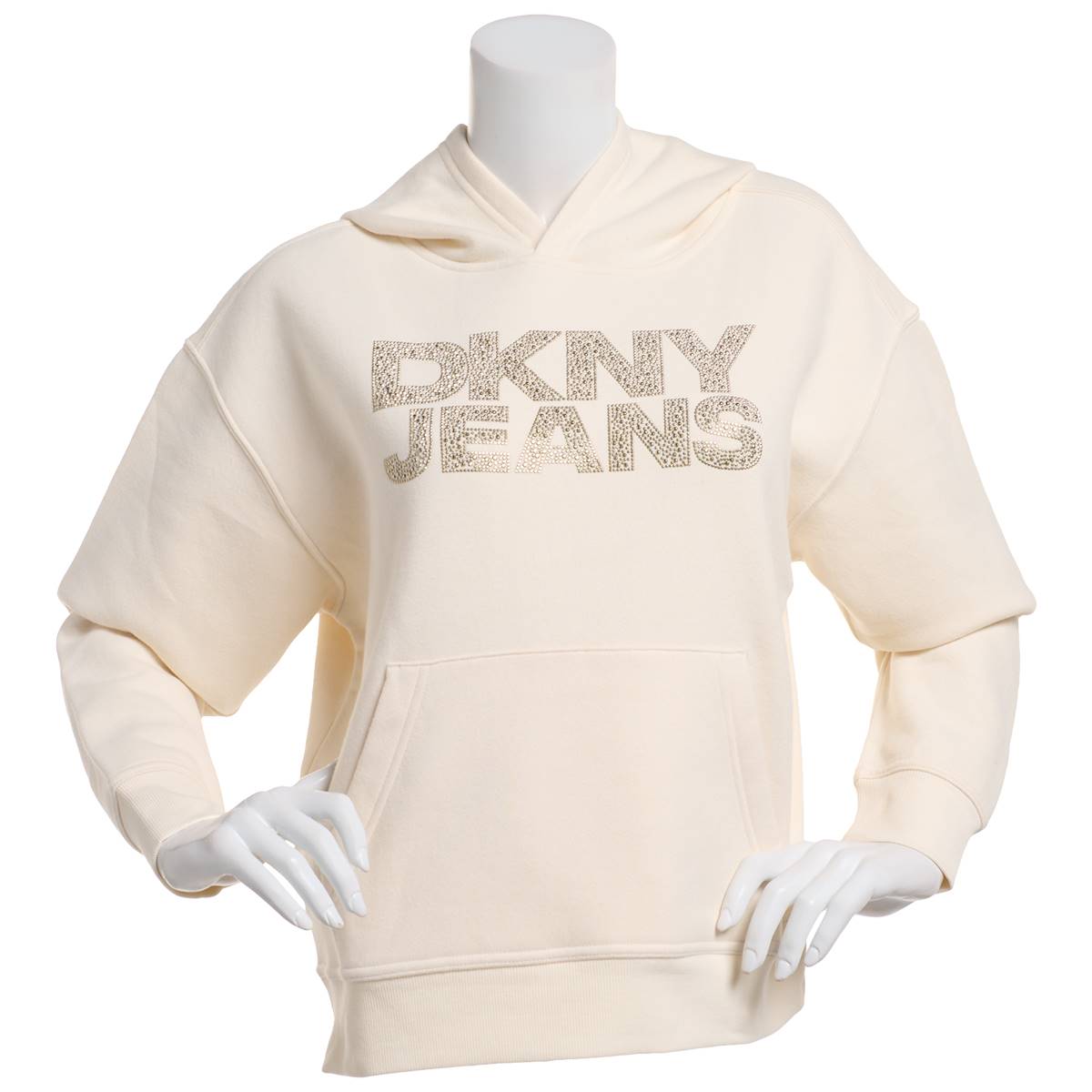 Womens DKNY Mixed Stud Logo Fleece Lined Pullover Hoodie