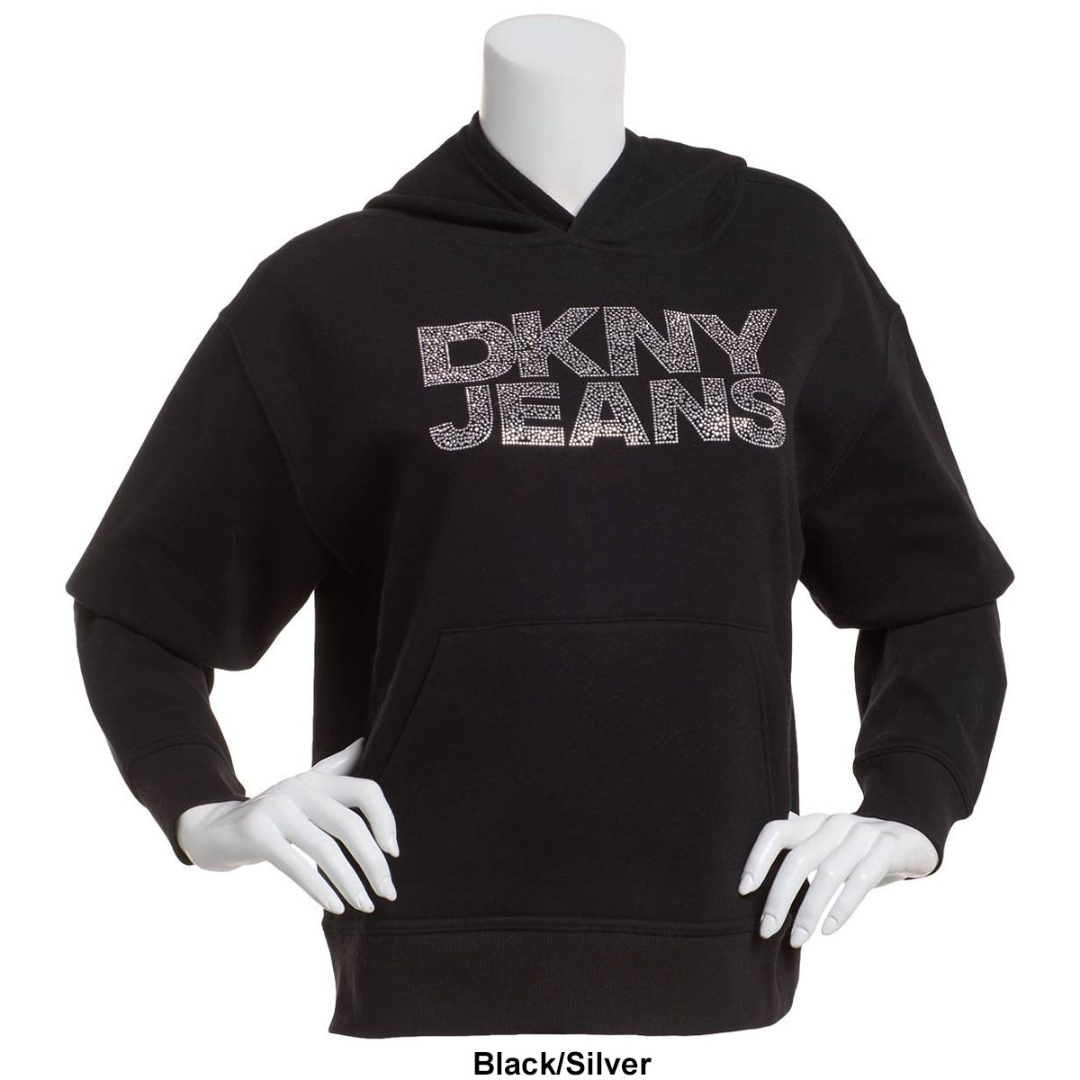 Womens DKNY Mixed Stud Logo Fleece Lined Pullover Hoodie