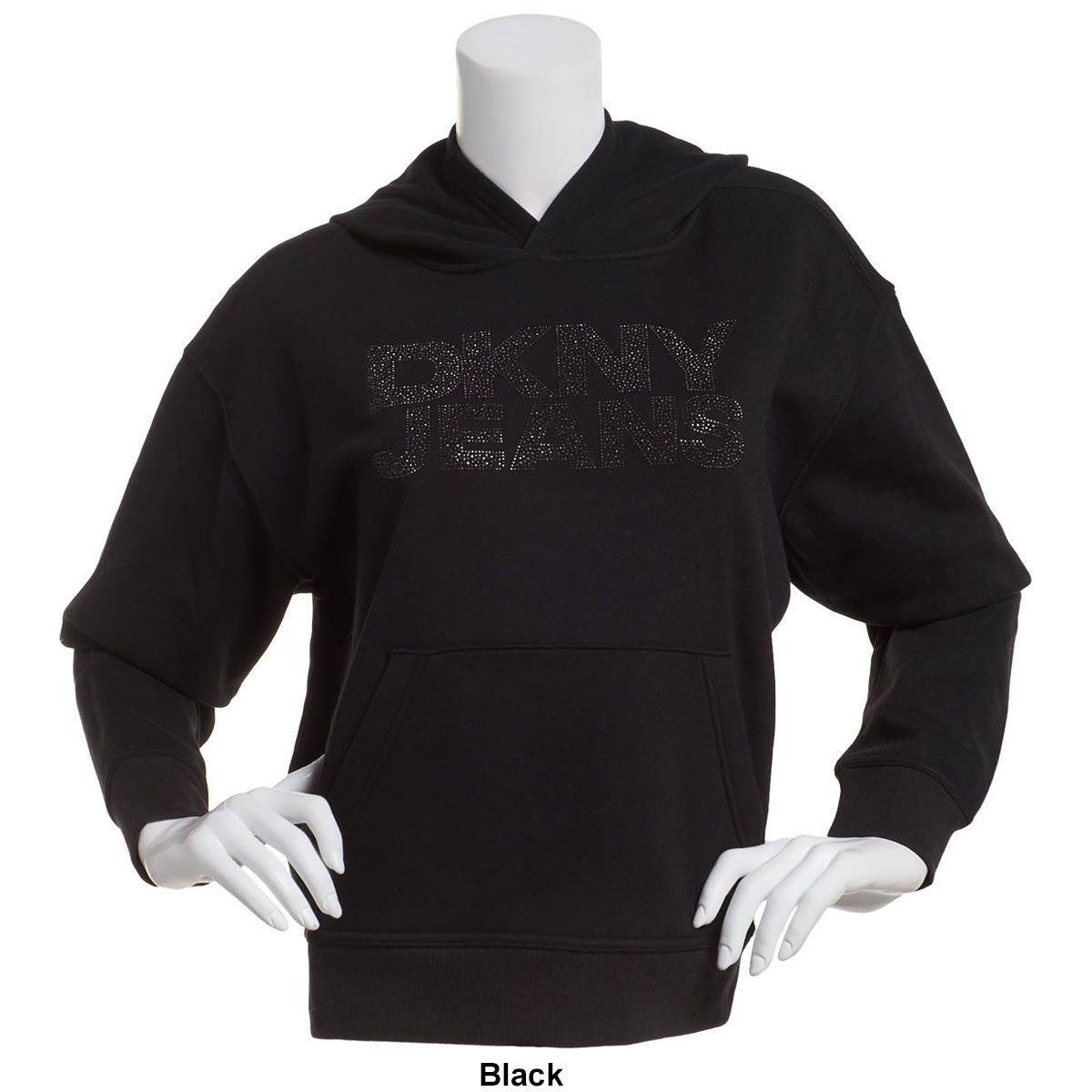 Womens DKNY Mixed Stud Logo Fleece Lined Pullover Hoodie