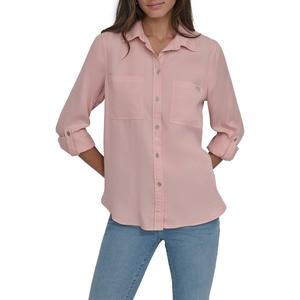 Womens DKNY Roll Tab Sleeve Solid Casual Button Down