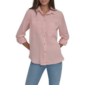 Womens DKNY Roll Tab Sleeve Solid Casual Button Down alternate view