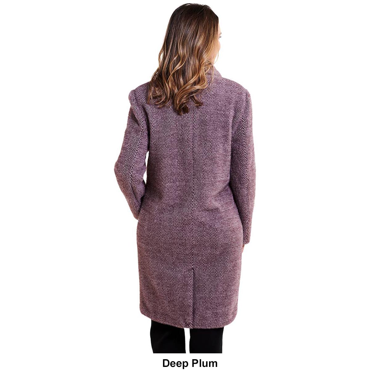 Womens DKNY Single Breasted Herringbone Faux Wool Coat