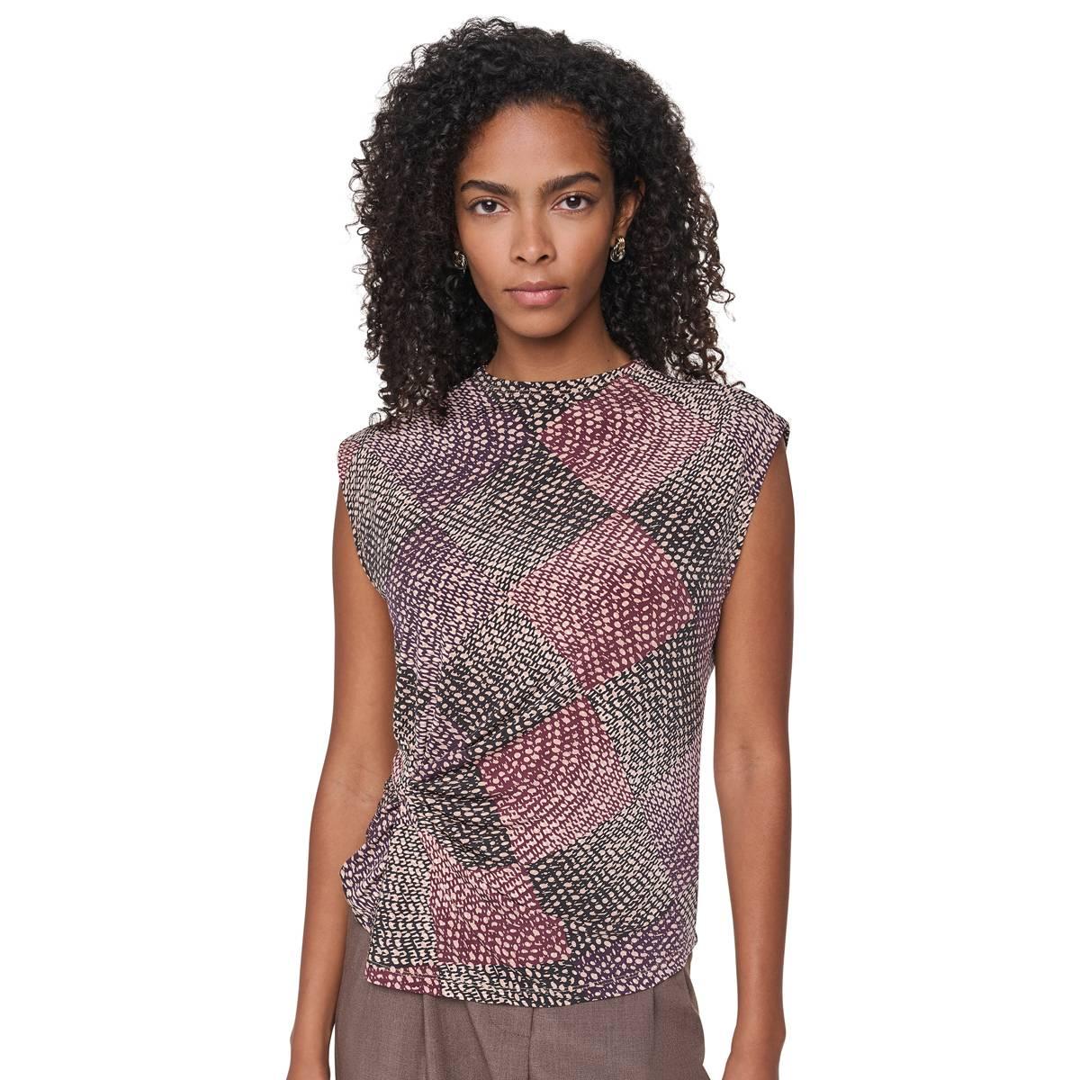 Dkny Women's Mock-Neck Sleeveless Knot-Front Blouse - Cabernet Bracken Multi