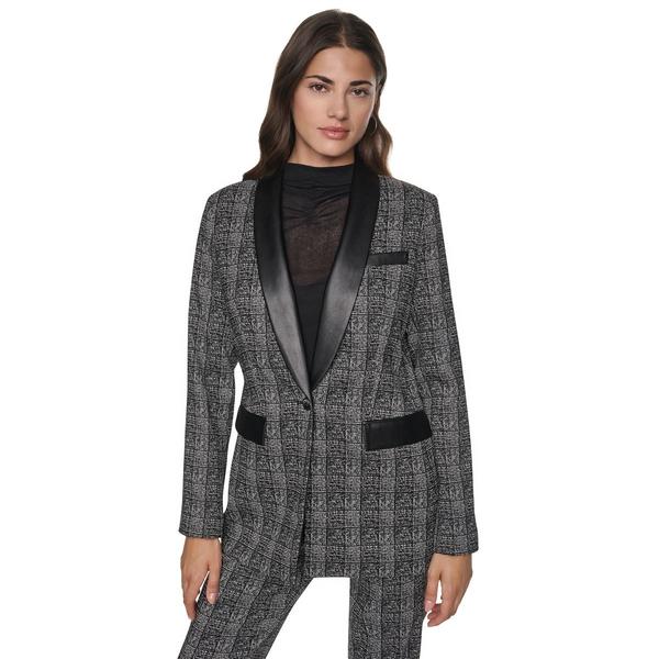 Womens DKNY Long Sleeve One Button Plaid Blazer