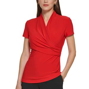 Womens DKNY Short Sleeve Wrap Front Side Blouse