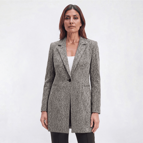 Womens DKNY Speckled One Button Notched Collar Blazer