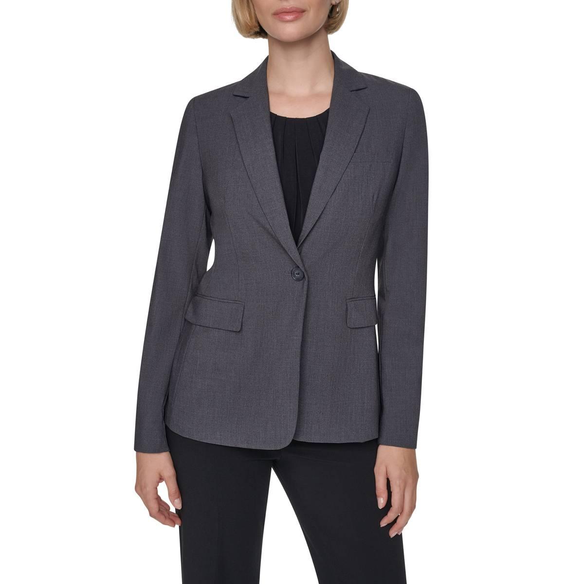 Dkny Women's Notch-Lapel Button-Front Long-Sleeve Jacket - Charcoal