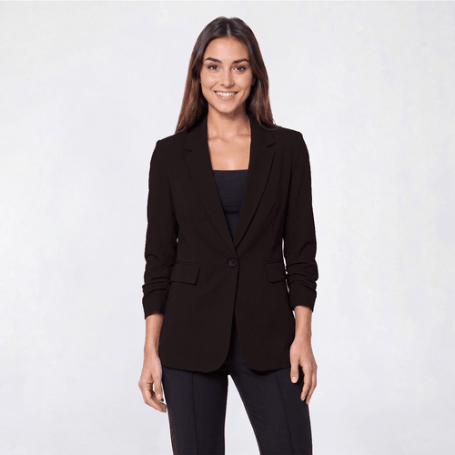 Womens DKNY Long Sleeve One Button Solid Ruched Sleeve Blazer