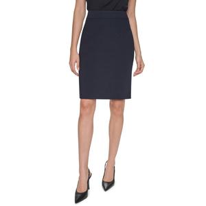 Womens DKNY Solid Pull On Slim Zip Back Pencil Skirt - Navy