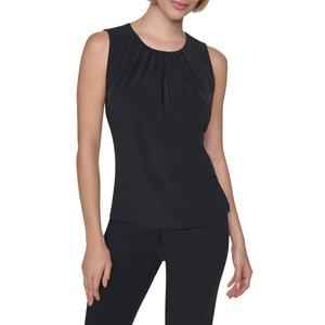 Womens DKNY Sleeveless Solid Pleat Neck Back Keyhole Blouse alternate view