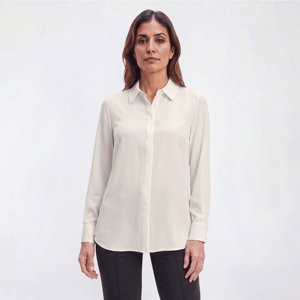 Womens DKNY Long Sleeve Solid Pleat Button Front Blouse alternate view