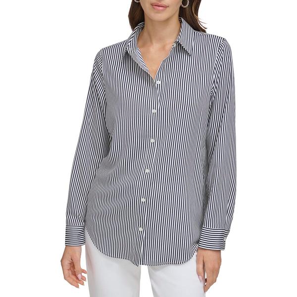 Womens DKNY Long Sleeve Pinstripe Casual Button Down