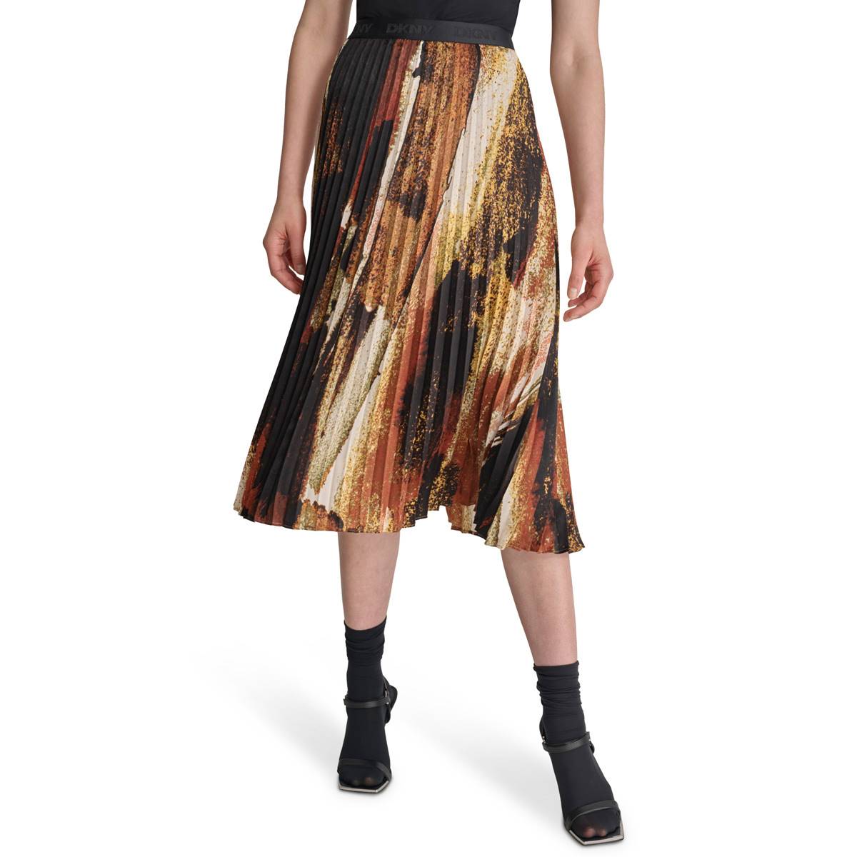 Womens DKNY Paint Stroke Pleated Pull-on Skirt