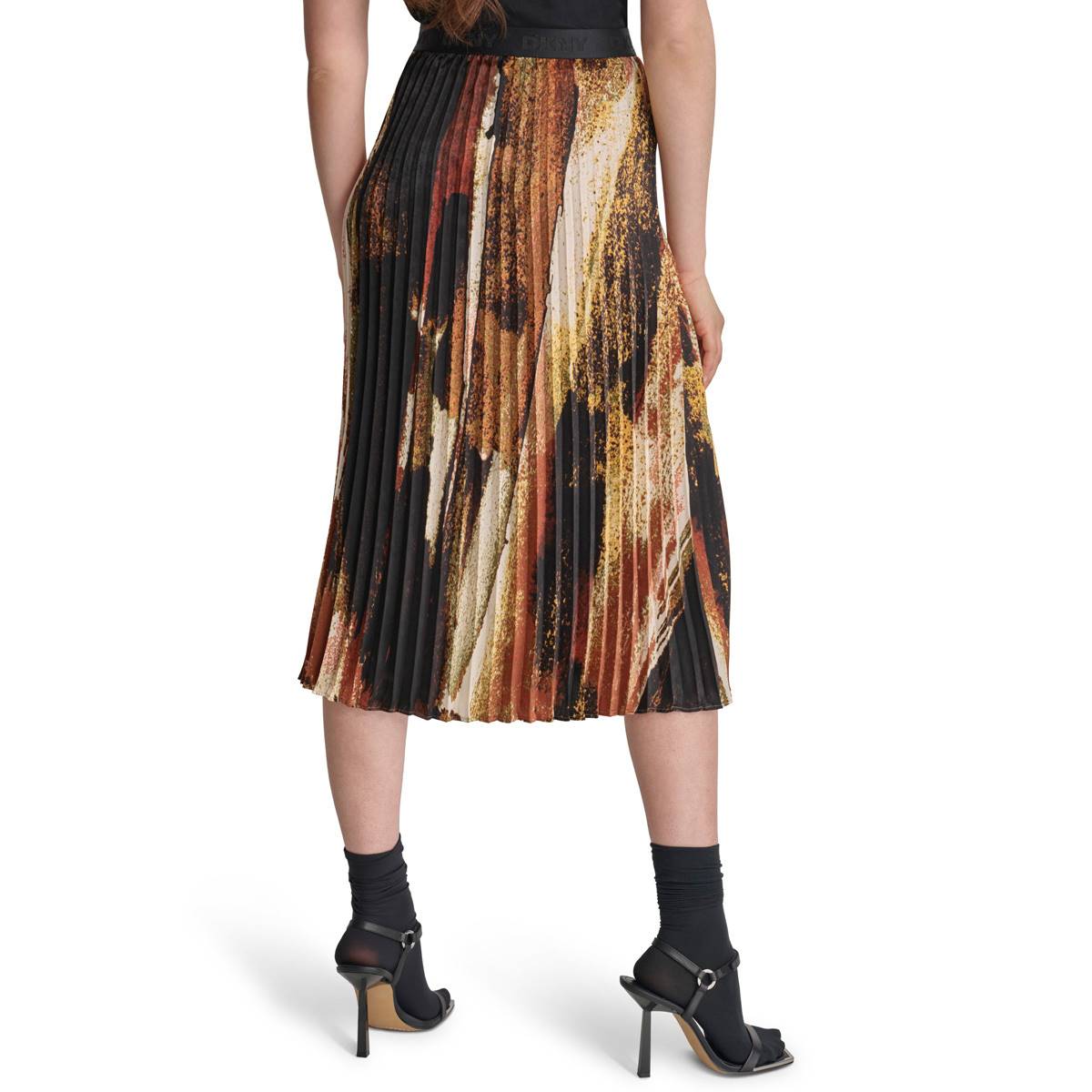 Womens DKNY Paint Stroke Pleated Pull-on Skirt