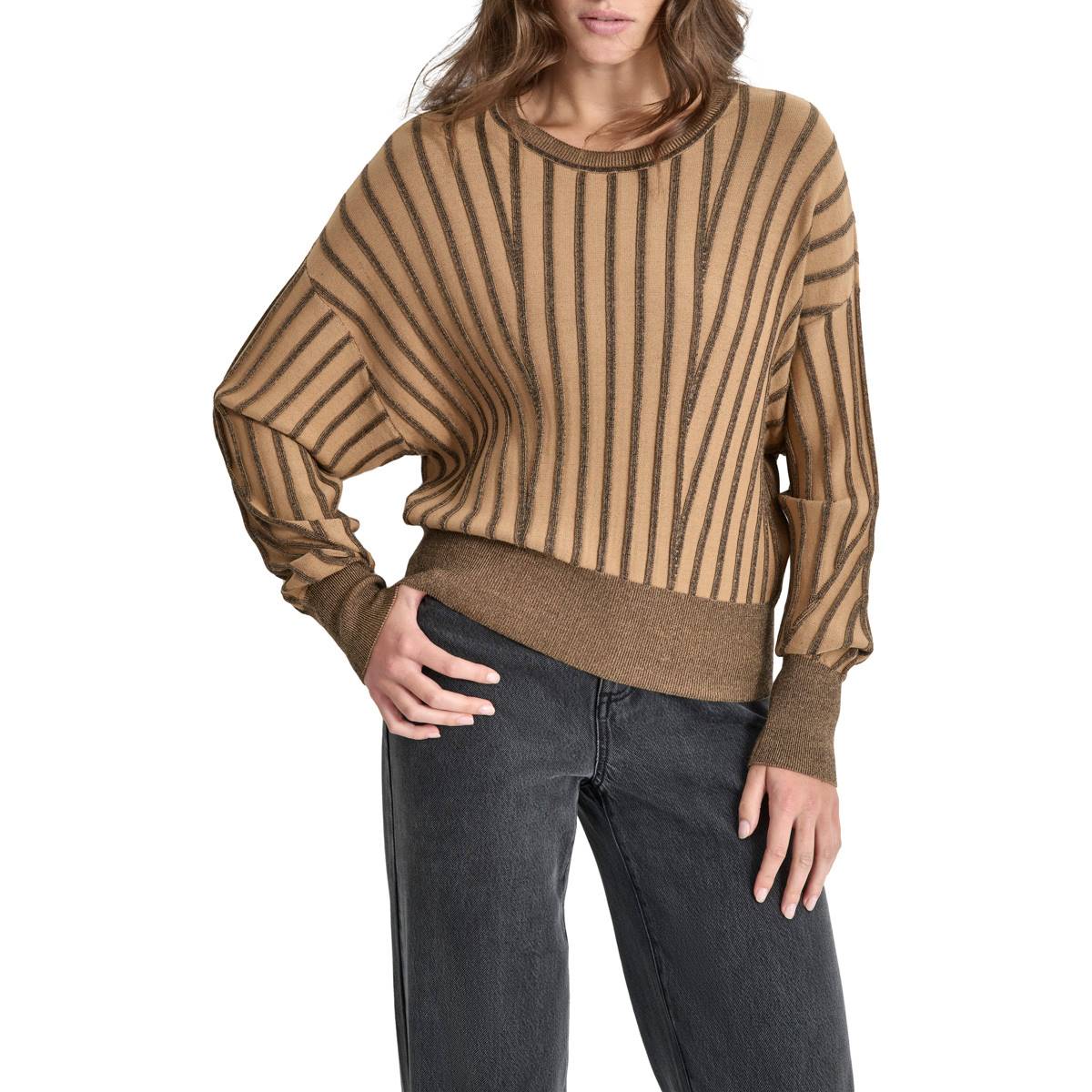 Womens DKNY Long Sleeve Tonal Transfers Stripe Stitch Sweater