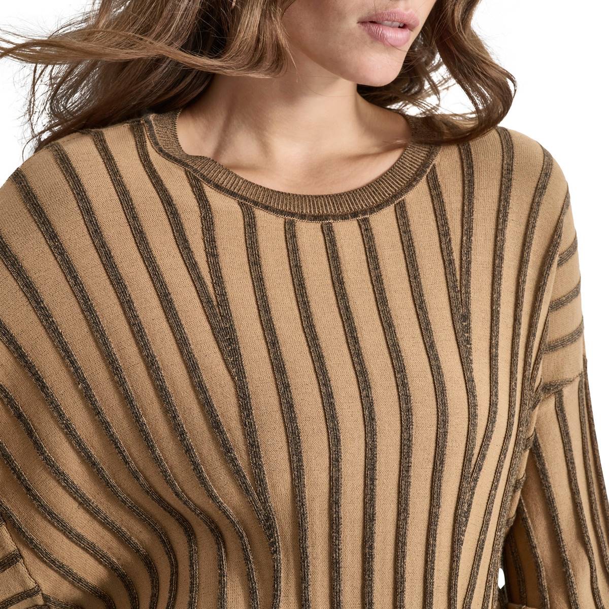 Womens DKNY Long Sleeve Tonal Transfers Stripe Stitch Sweater