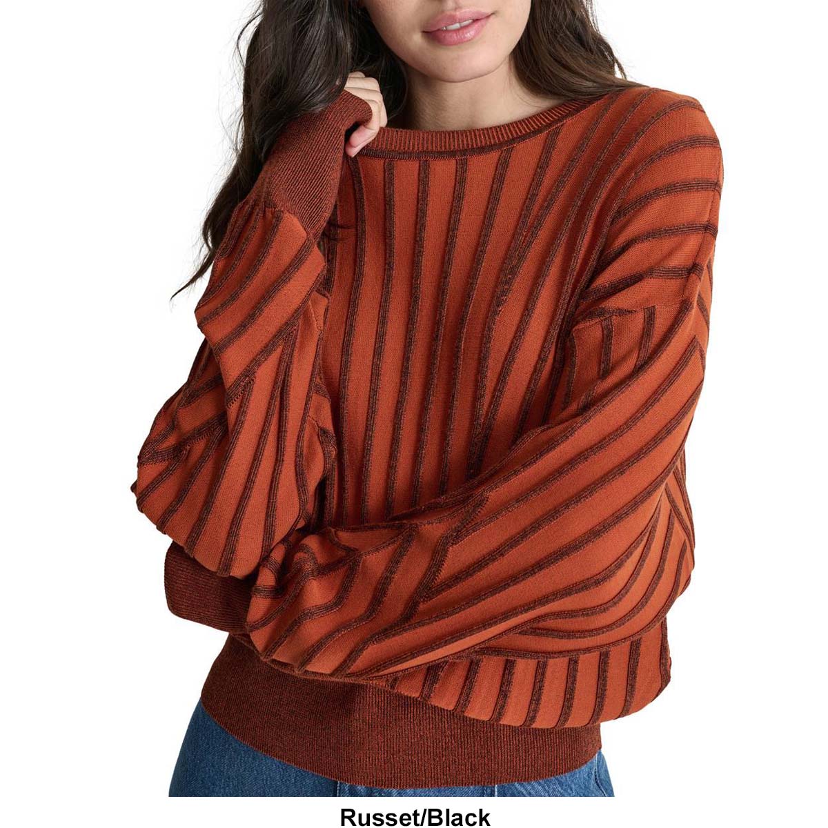 Womens DKNY Long Sleeve Tonal Transfers Stripe Stitch Sweater