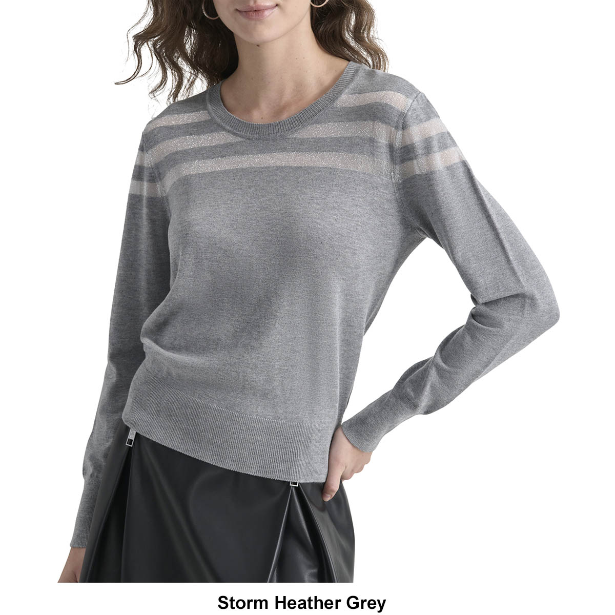 Womens DKNY Long Sleeve Sheer Yarn Stripe Sweater