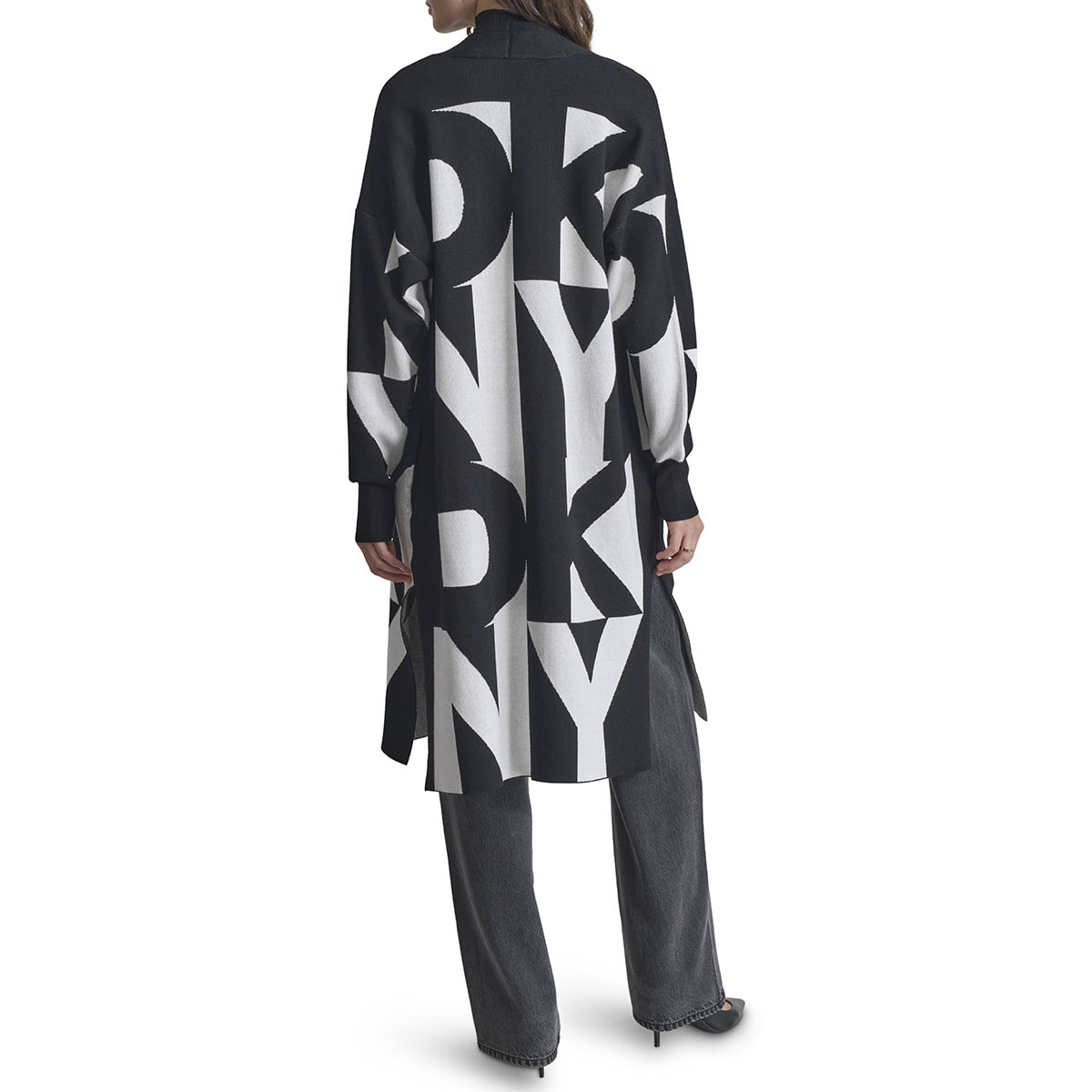 Womens DKNY Long Sleeve Open Front Logo Cardigan