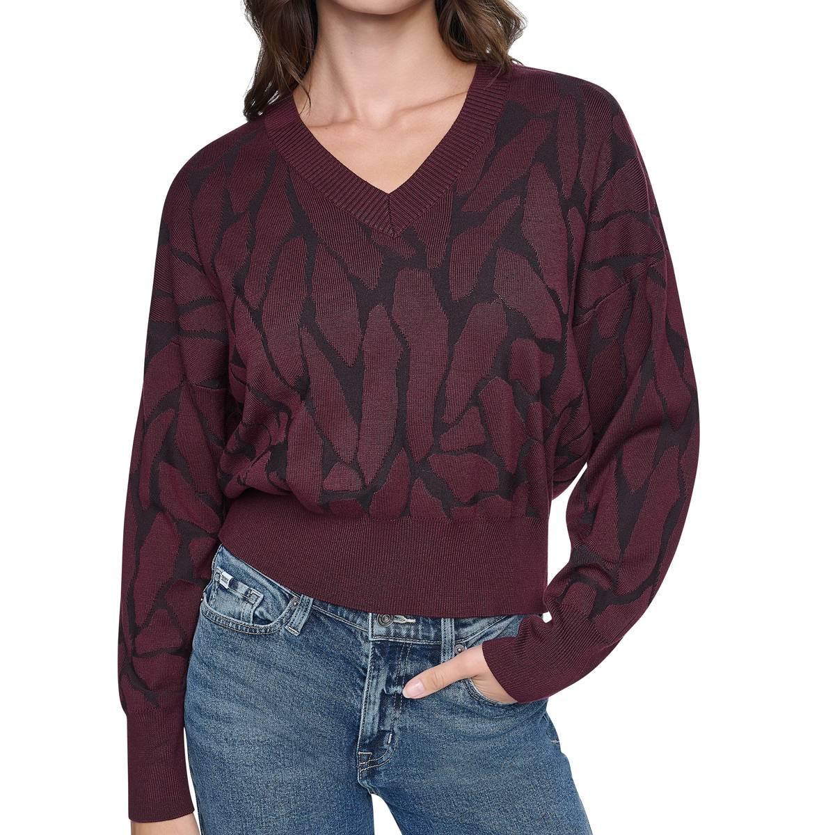 Dkny Women's Textured Long Sleeves Sweater - Cabernet