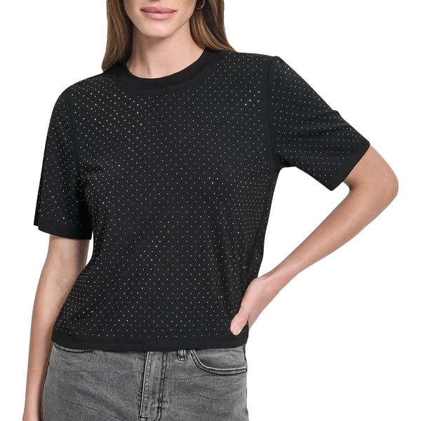 Womens DKNY Short Sleeve All Over Rhinestone Tee