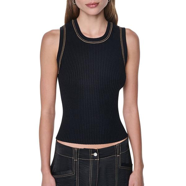 Womens DKNY Solid Contrast Stitch Ribbed Tank Top