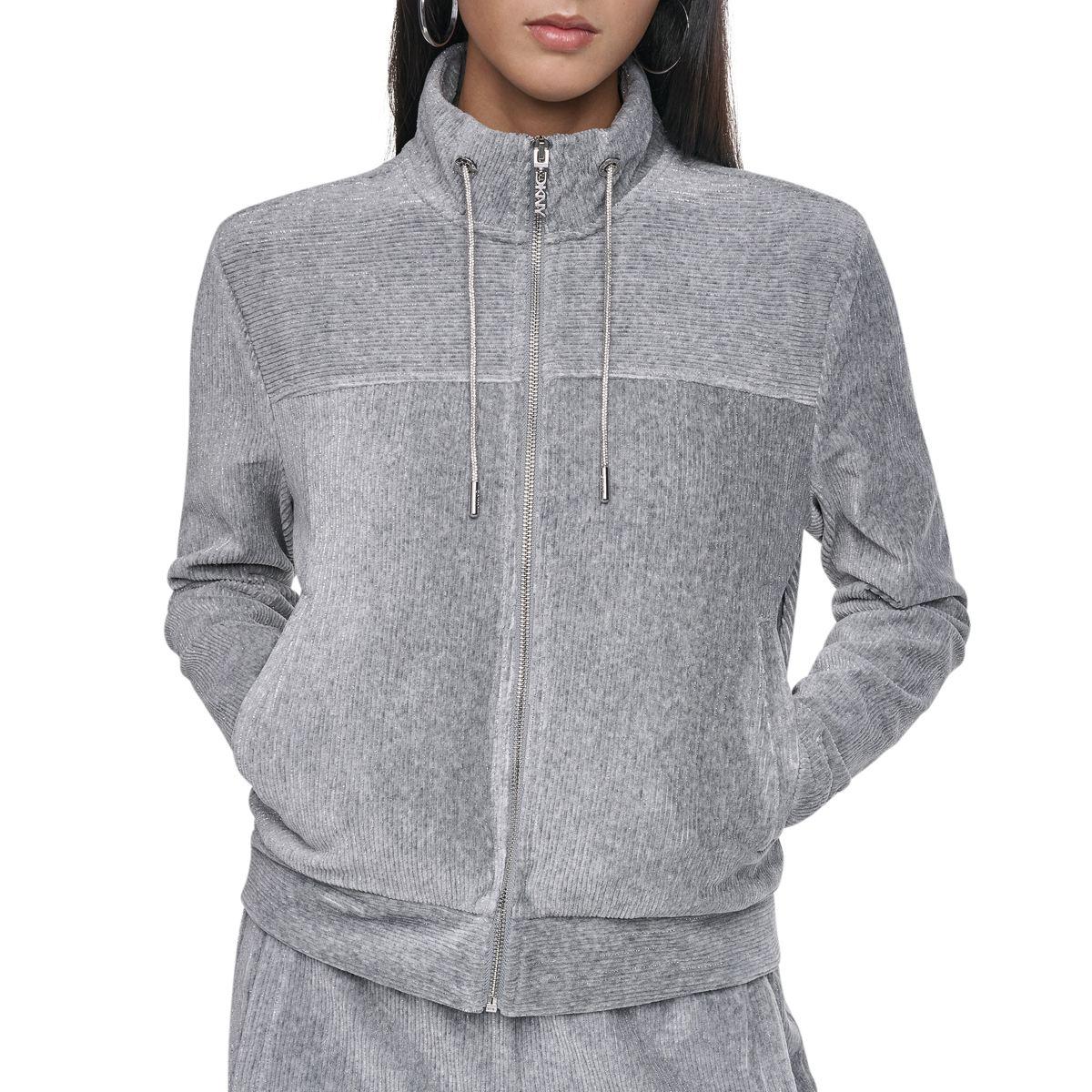 Dkny Women's Long-Sleeve Lurex Velvet Jacket - Feather Heather