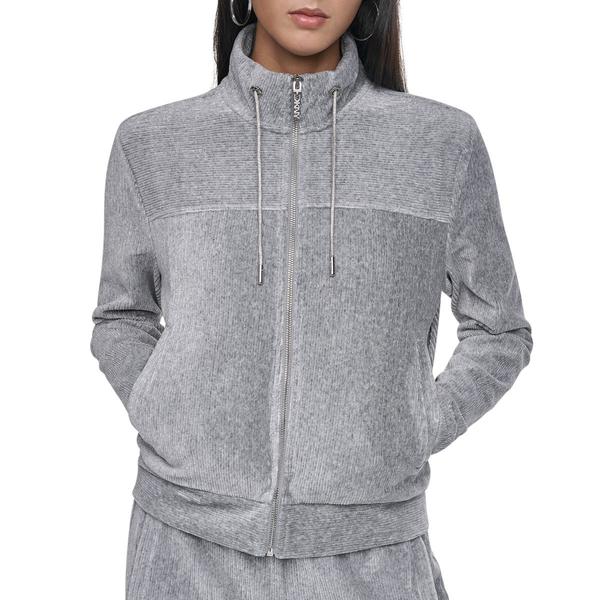 Womens DKNY Solid Velvet Zip Up Jacket