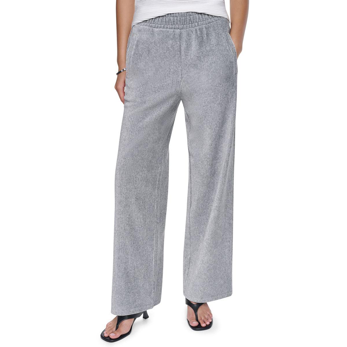 Dkny Women's Wide-Leg Velvet Pull-On Pants - Feather Heather