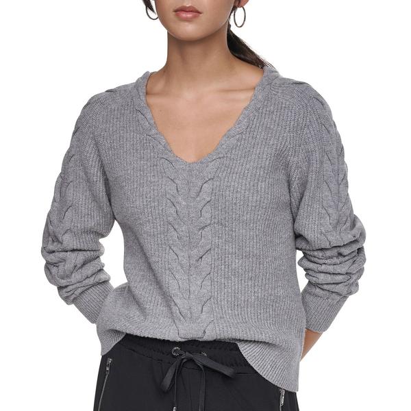 Womens DKNY Long Sleeve V-Neck Cable Knit Sweater
