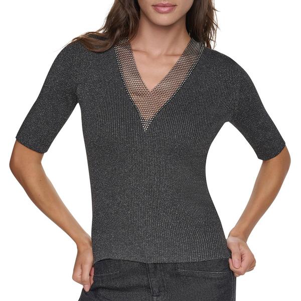 Womens DKNY Elbow Sleeve Embellished V-Neck Sweater alternate view