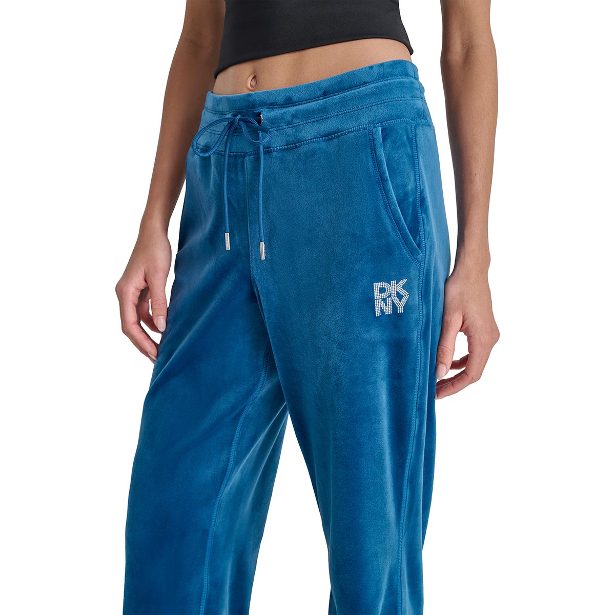 Womens DKNY Sport Velour Rhinestone Logo Track Pants