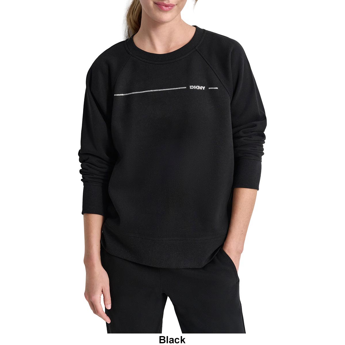 Womens DKNY Sport Foil Logo Fleece Raglan Seam Sweatshirt