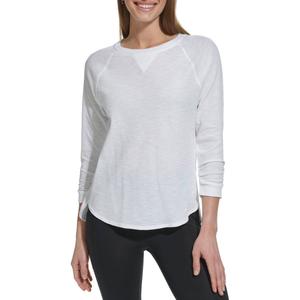 Womens DKNY Sport 3/4 Sleeve Crew Neck V-Notch Solid Tee