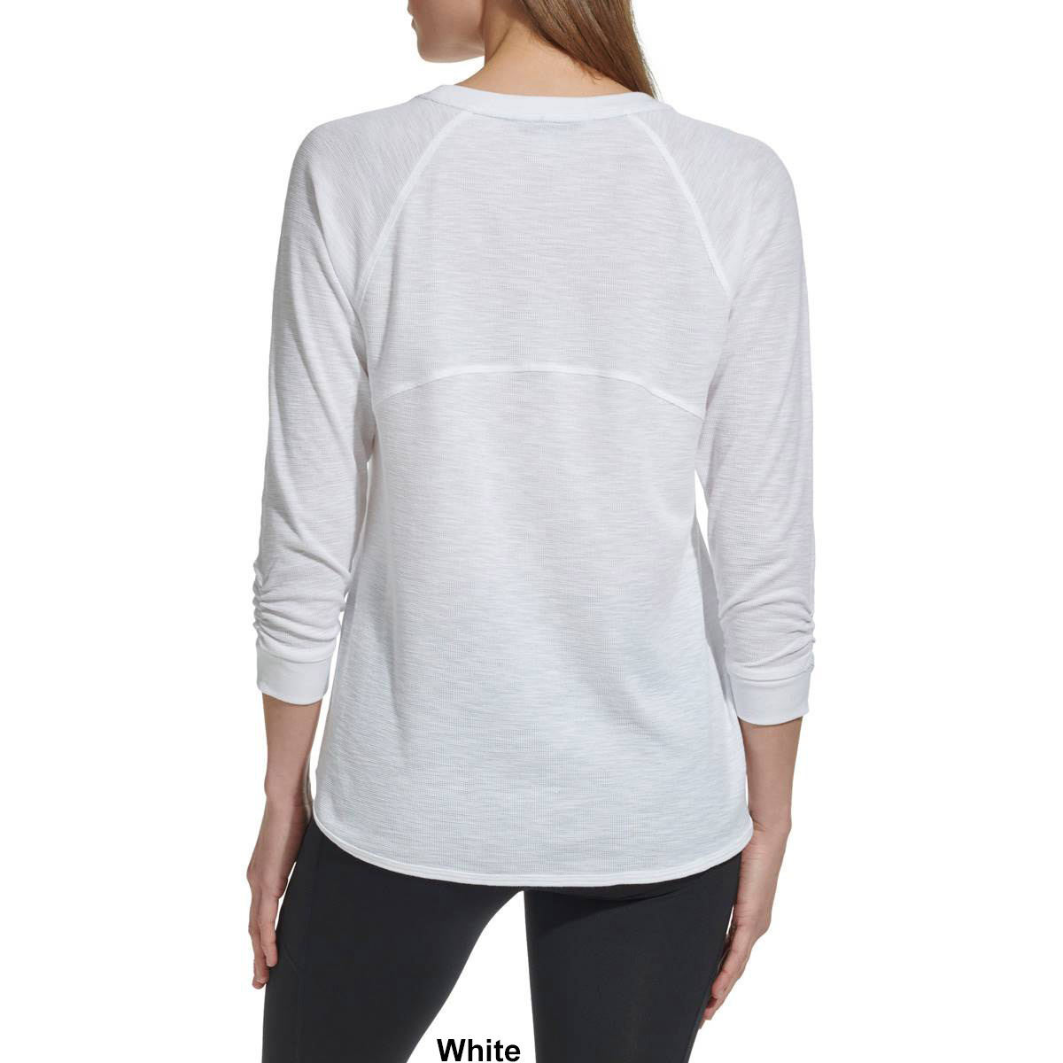 Womens DKNY Sport 3/4 Sleeve Crew Neck V-Notch Solid Tee